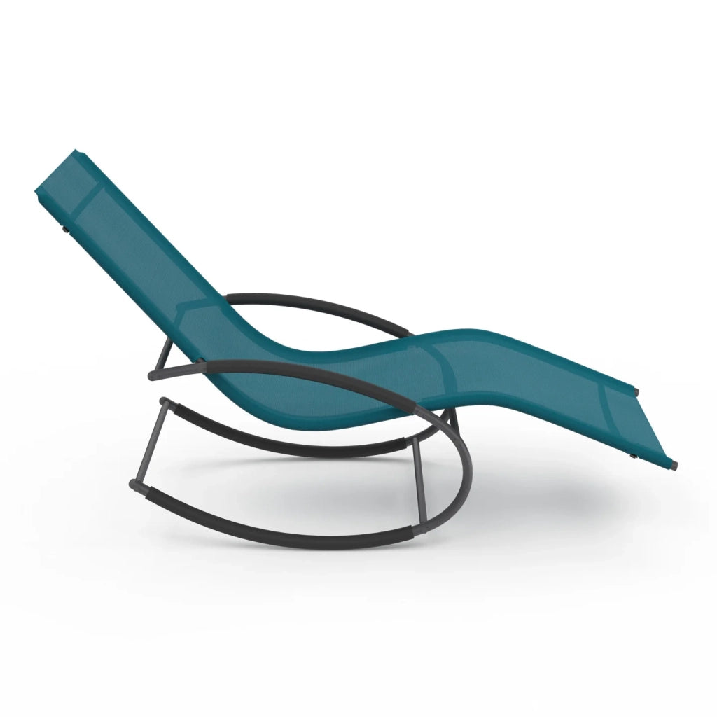 IDMarket - Set di 2 sedie a dondolo da giardino MALAWI in tela grigio antracite e blu anatra