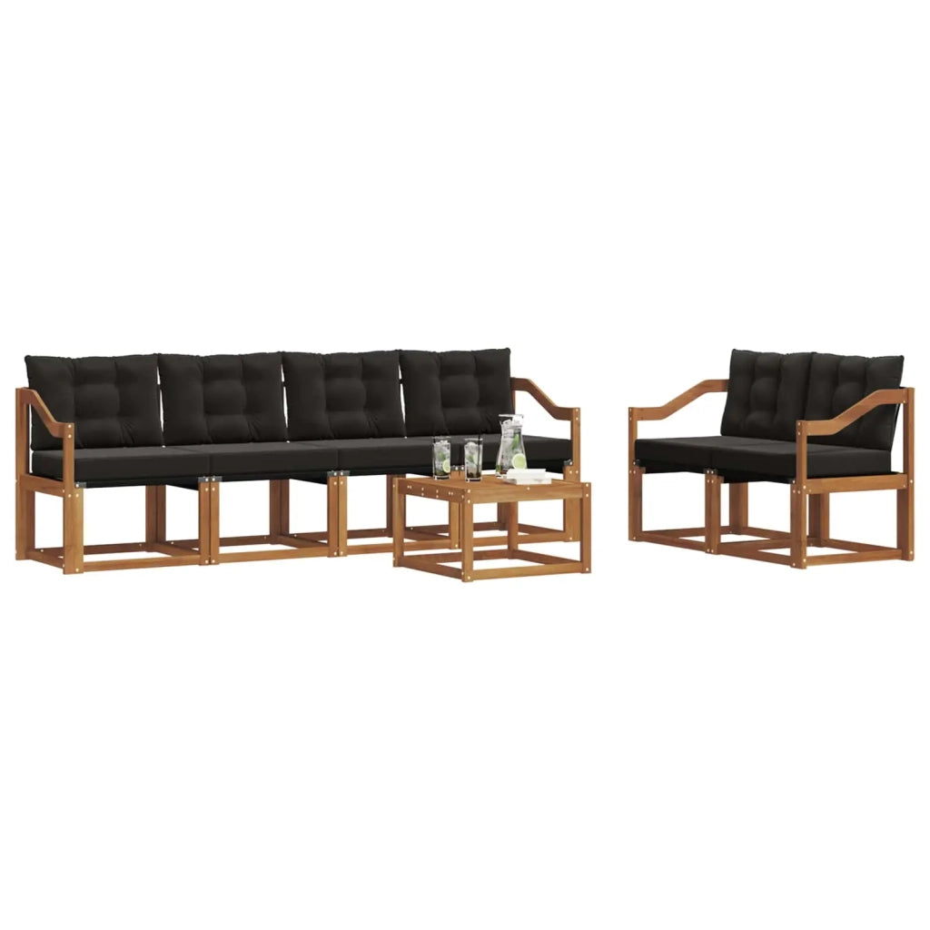 Set di divani da esterno con cuscino 7 pcs Naturale e Nero