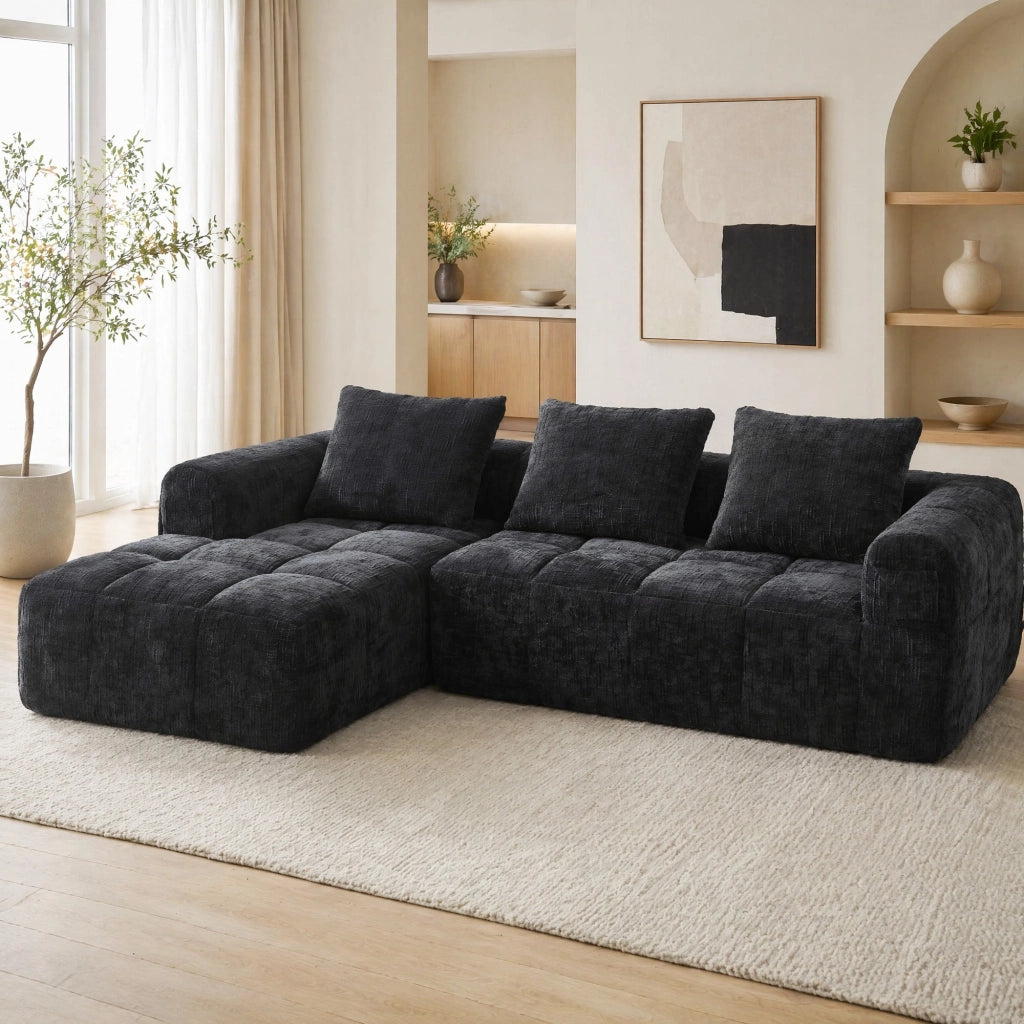 DIVANO Angolare 250x158x60 cm Chenille Nero