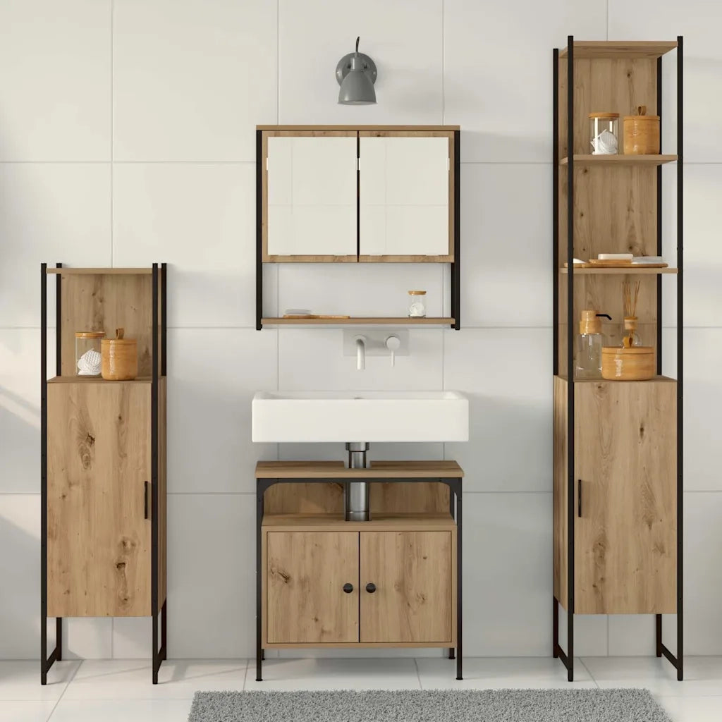 Set di mobili per il bagno con porta 4 pcs rovere artigianale 3334407