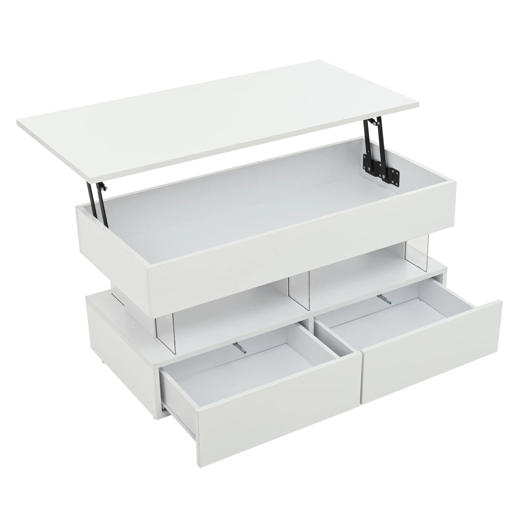 Tavolino regolabile in altezza, lucido, con luci a LED, 2 cassetti, in MDF + acrilico, 100 x 50 x 46 cm, bianco