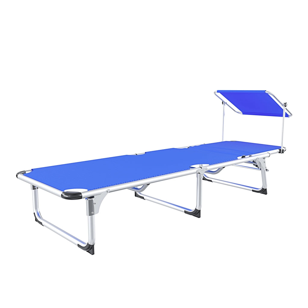 Lettino Pieghevole Prendisole Con Tettuccio Parasole Schienale Reclinabile Regolabile in 6 Posizioni Struttura In Alluminio Sedia Sdraio Per Spiaggia Mare Giardino Piscina 187 x 59 x 29 Cm (Blue)