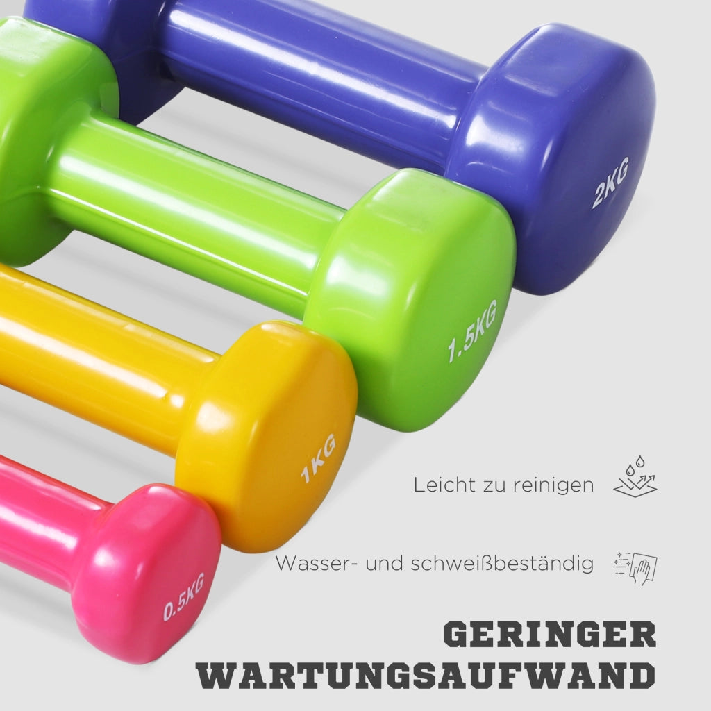 Set di manubri 4 coppie con valigetta ¨C zephmum ¨C 0,5 kg/1 kg/1,5 kg/2 kg Rosso Giallo Verde Viola
