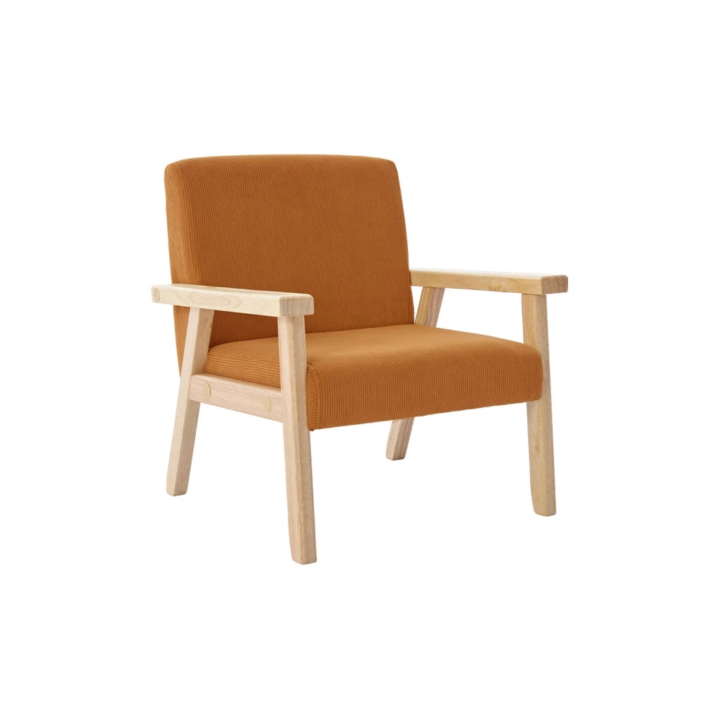 Poltrona scandinava per bambini in velluto a coste e legno di gomma,