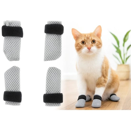 Antislip calzini per gatti – Dimensione M – Pannello in poliester traspirante con imbottitura in piuma – Leggero e elastico – Per stagioni fredde e protezione indoor – Grigio – Set da 4 pezzi