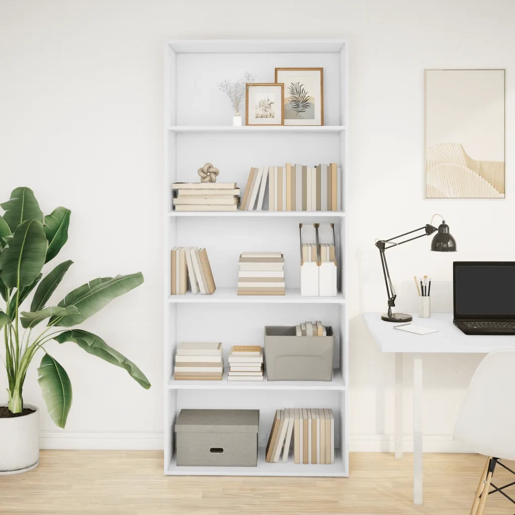 Libreria-Scaffale per Libri-Mobile di Stoccaggio Bianca 80x30x189 cm in Legno Multistrato