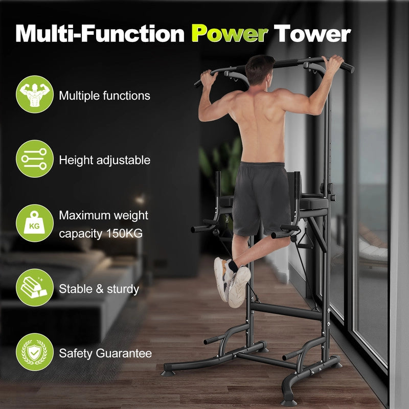 Power Tower Barra per trazioni, Sedia Romana Multifunzionale Regolabile in Altezza, Stazione per Squat Addominale, Allenamento a Casa