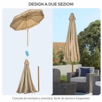 Ombrellone da Giardino Inclinabile a 8 Stecche con Manovella e Prese d'Aria, 2.7x2.4 m, Cachi