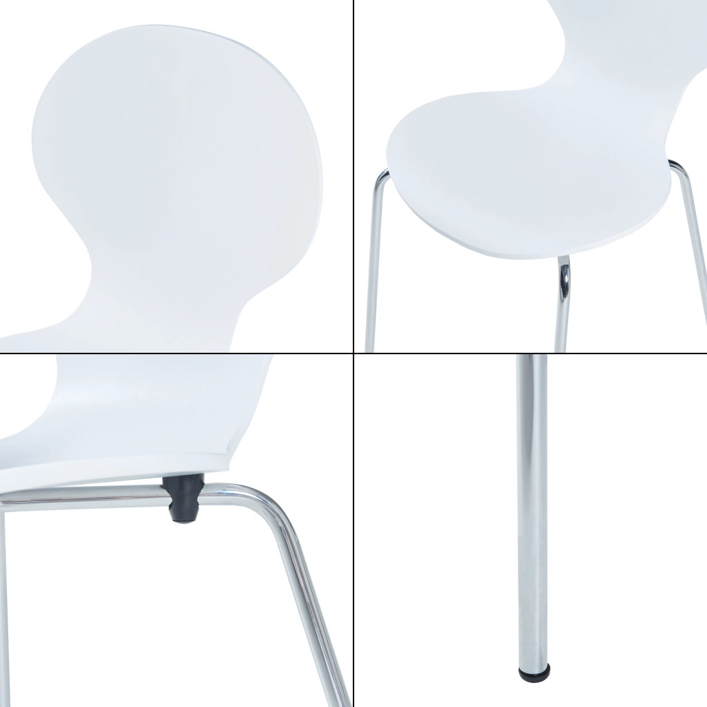 Set di 4 Sedie da Sala ETNE Impilabili - Bianco / Cromato [en.casa]
