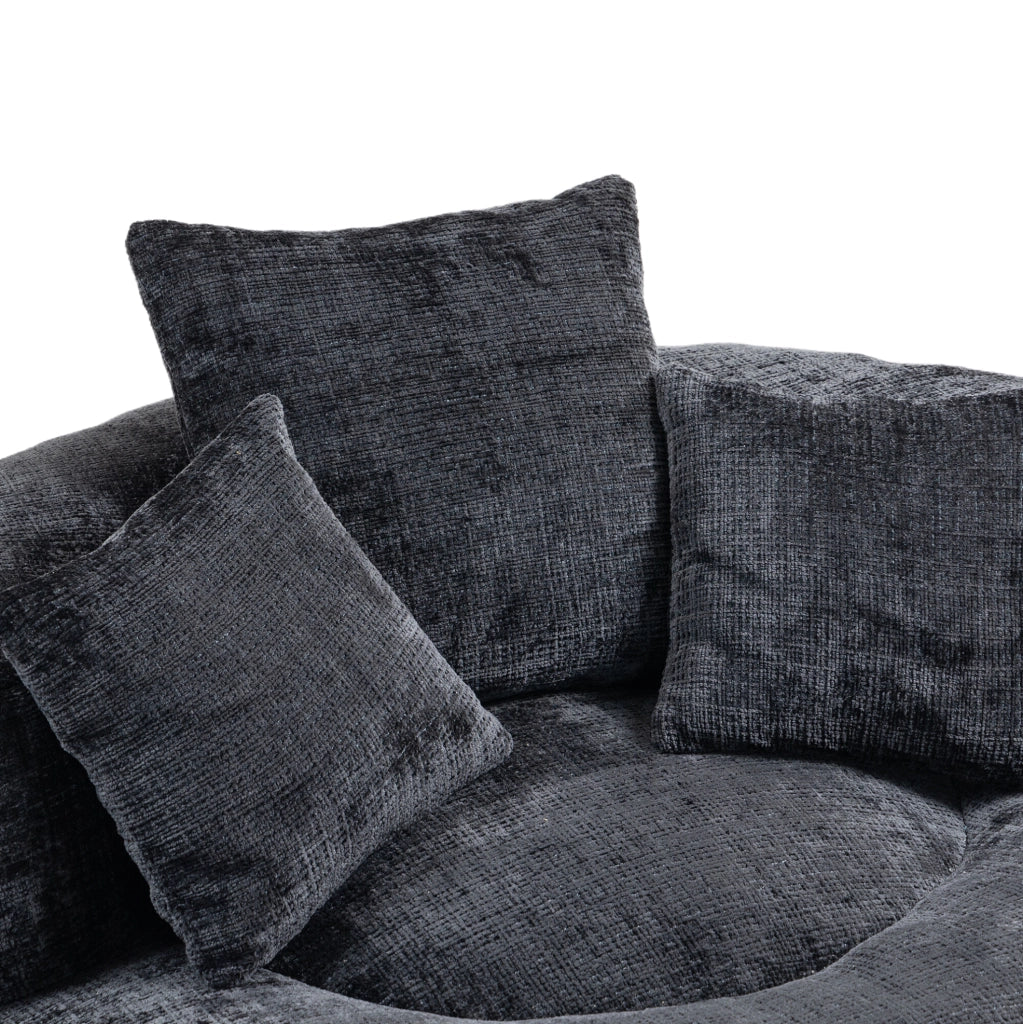 Poltrona sacco 108x108x52 cm con schienale avvolgente e braccioli in chenille nero