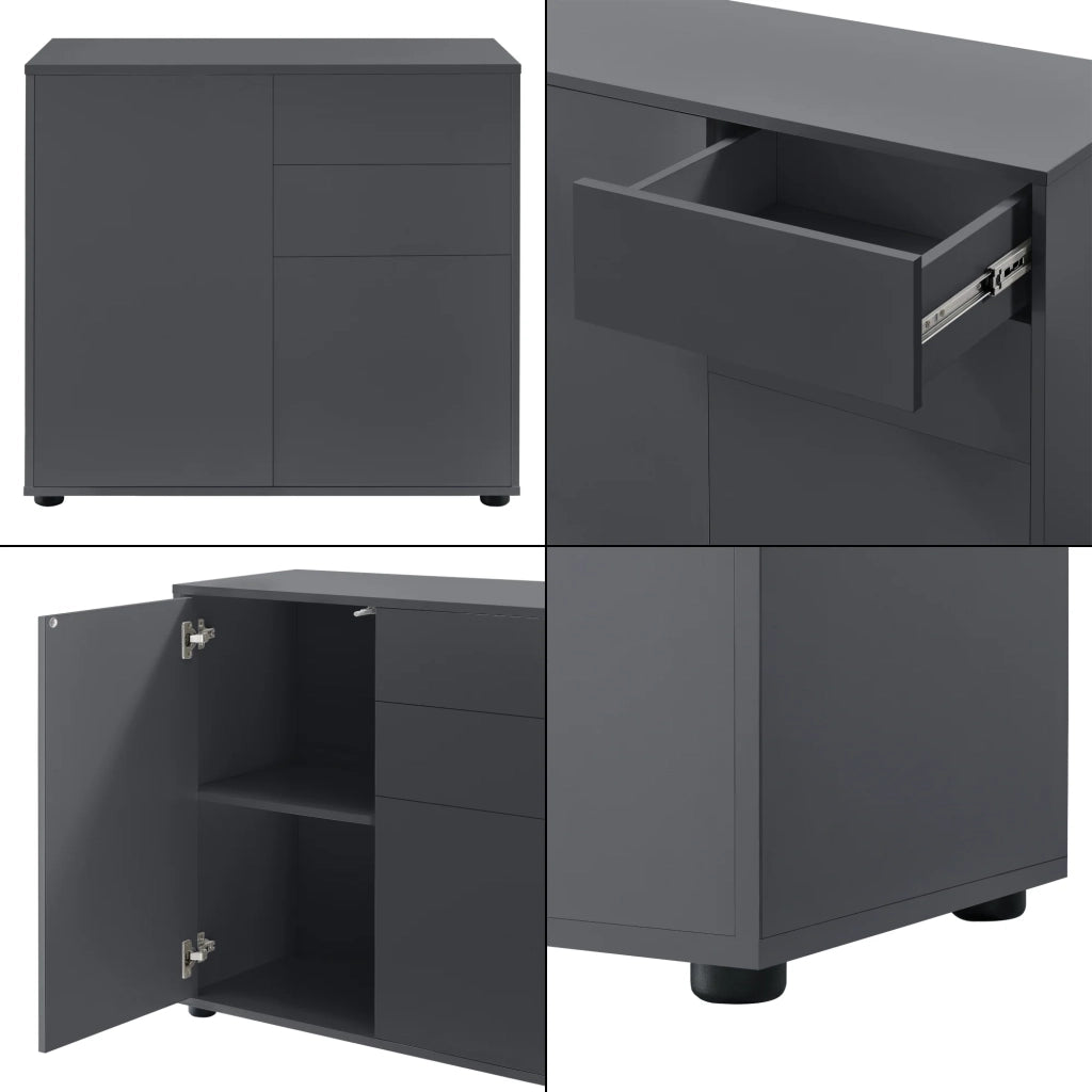 Cassettiera con 2 cassetti e 2 ante 74 x 79 x 36 cm grigio scuro opaco 03_0006819