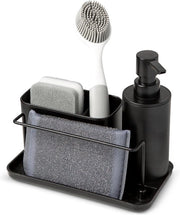 Organizzatore per la vasca da lavastoviglie e dispensatore per il detersivo - insieme da cucina con dispensatore per lo spazzolino - supporto per lo spazzolino - supporto per la spugna - ideale per la vasca da lavastoviglie - nero - 21x12x19 cm