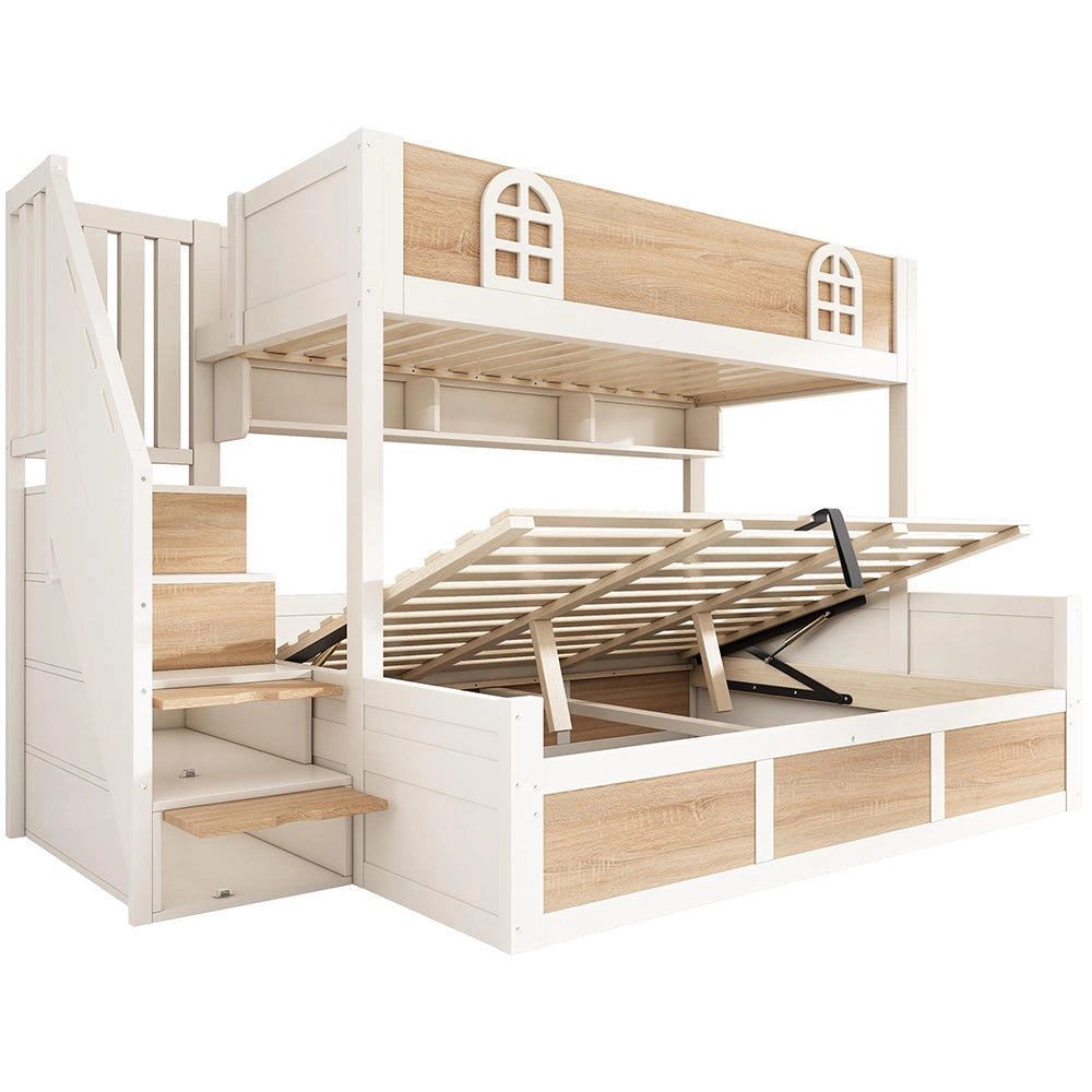 Letto a castello per bambini con spazio di archiviazione - Xylo - 90x200 e 140x200 cm, bianco naturale, sicuro