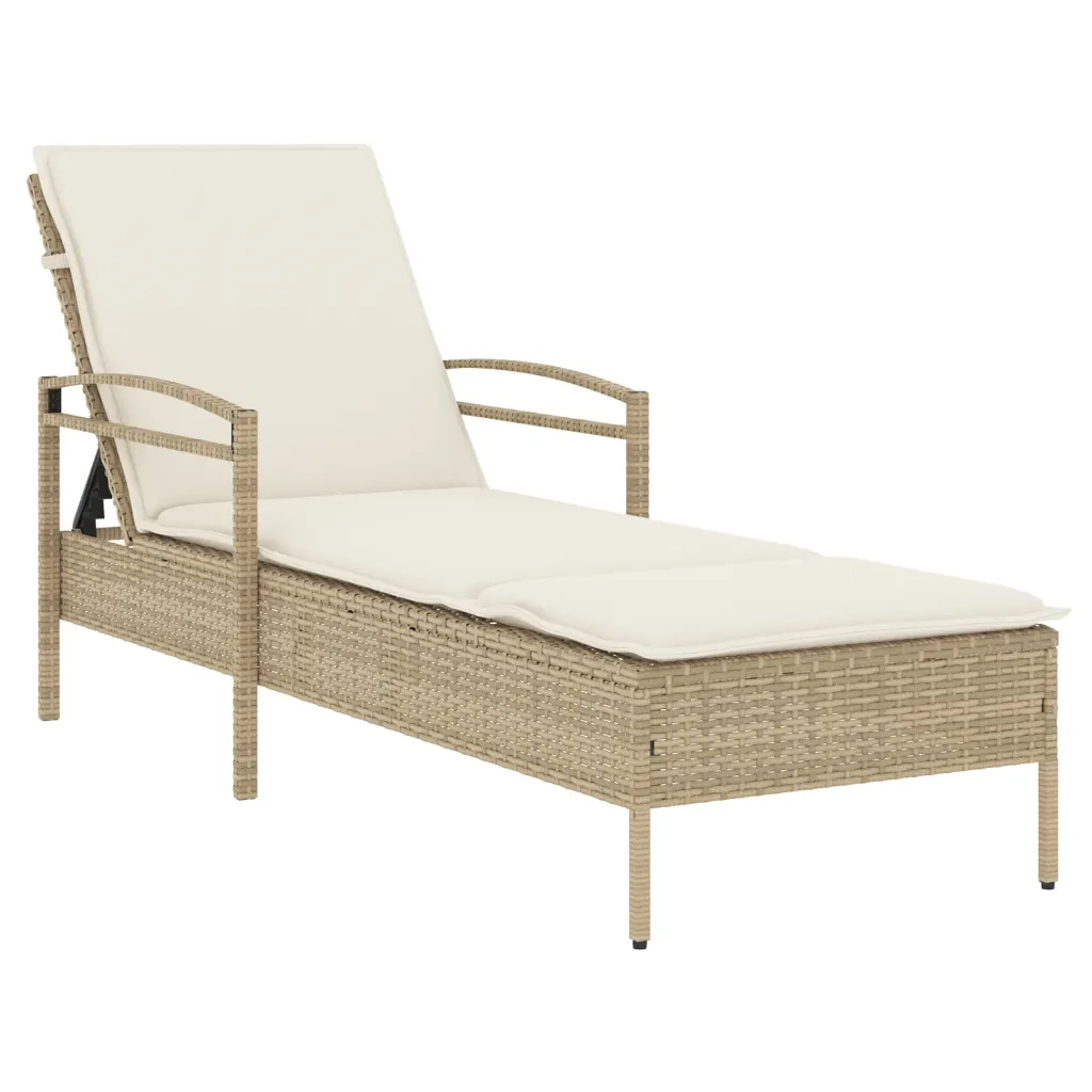 Lettino Prendisole | Sdraio da giardino | Lettino da sole con Cuscino Beige 63x200x81 cm in Polyrattan