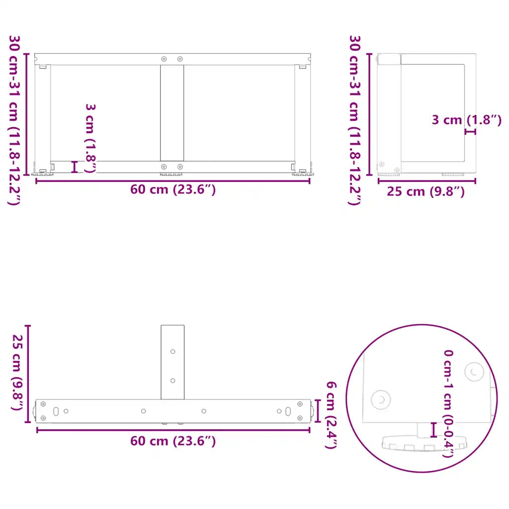 Gambe per Tavolino da Caffè a Forma di T 2 pz Antracite 60x25x(30-31) cm Acciaio 4013014