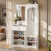 Mobile ingresso multifunzione bianco 110 x 33 x 185;5 cm in MDF con specchio e scarpiera