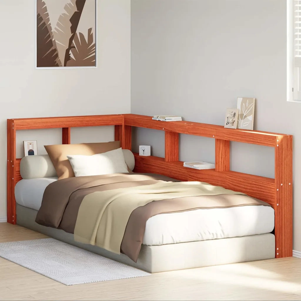 Testiera Libreria a L Marrone Cera 80 cm Legno Massello di Pino