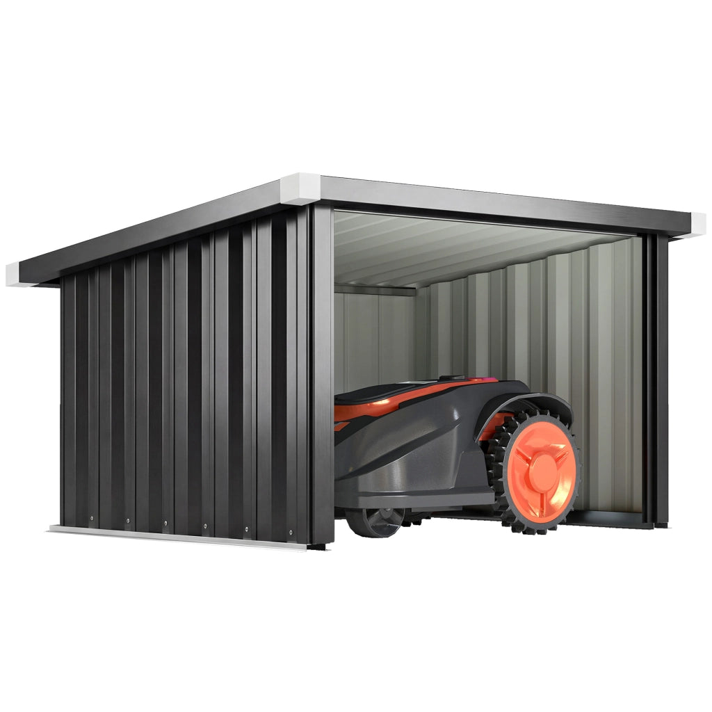 Garage per Robot Tagliaerba Casetta con Tetto Inclinato in Acciaio Zincato Grigio Scuro per Giardino 108 x 86 x 62,5 cm