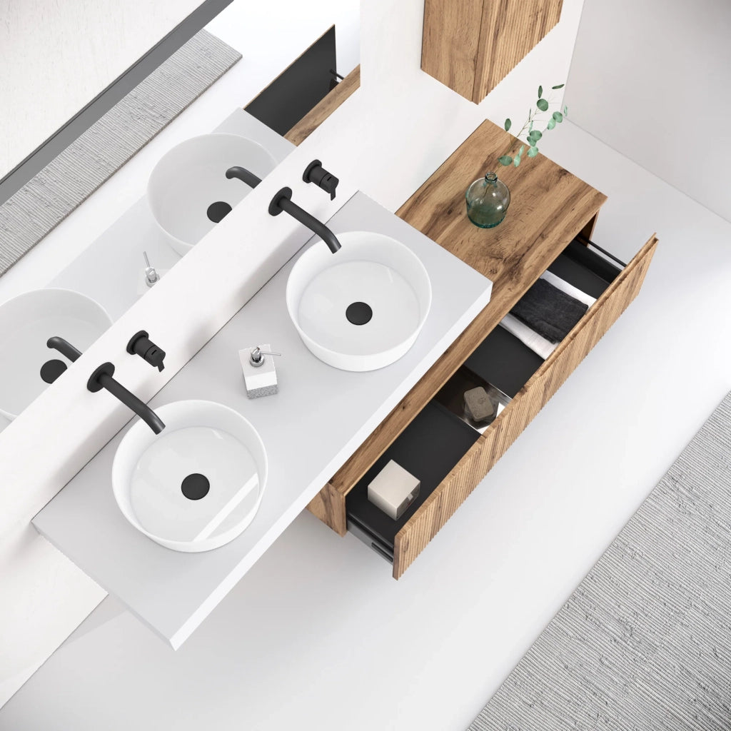 Composizione doppio lavabo 6 pezzi VENERE bianco / quercia