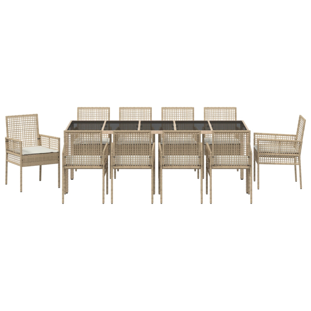 Set da pranzo da giardino in 11 pezzi con cuscini in polyrattan beige