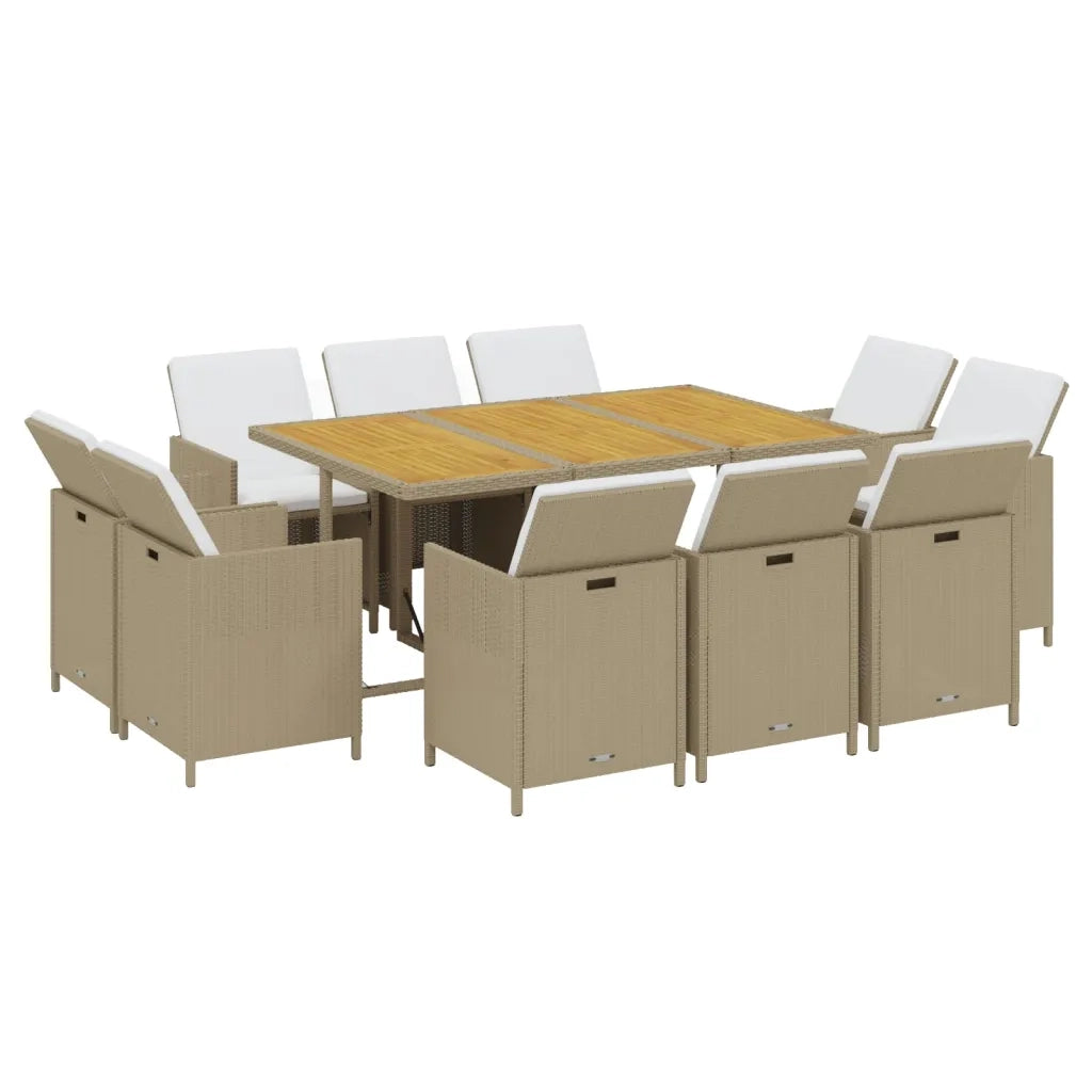 Set da Pranzo da Giardino 11 pz con Cuscini in Polyrattan Beige 3095555