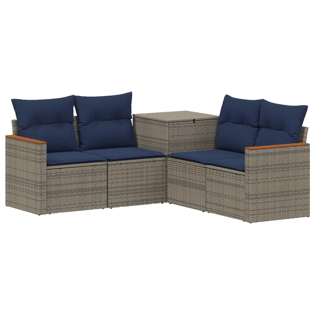 Set di divani 5 pz Grigio e Blu Navy Rattan sintetico e Acciaio 3447937