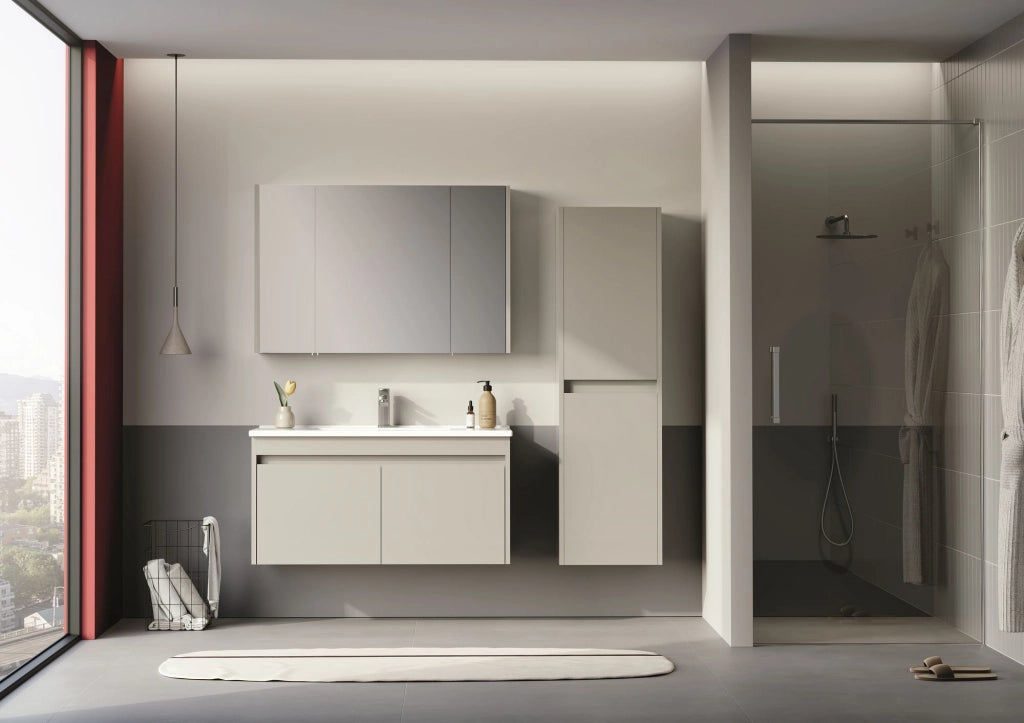 Mobile da bagno con specchio "Arno 100" - 100 x 16 x 66 cm - Cashmere