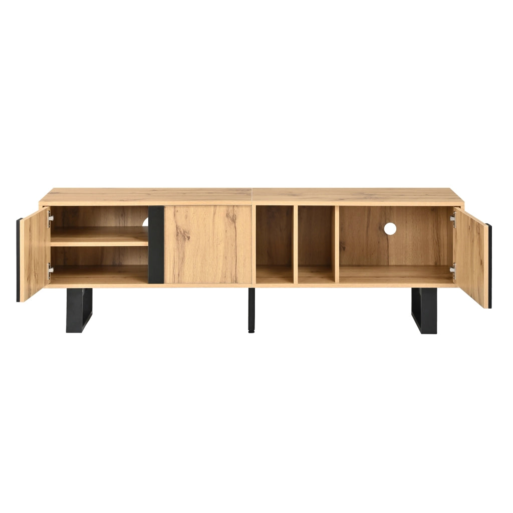 Mobile TV con 3 ante e 2 vani aperti; passacavi - per soggiorno - 160×40×50 cm - naturale
