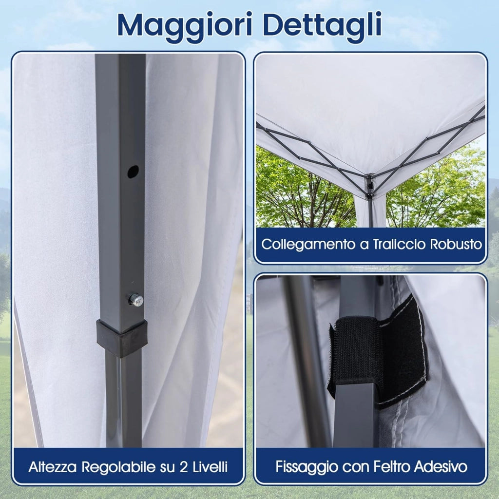 Gazebo Pop-up 302 x 302 cm, Gazebo Impermeabile con Ruote, 8 Picchetti, 4 Corde Antivento, Tendone Pieghevole Resistente per Spiaggia, Feste e Campeggio
