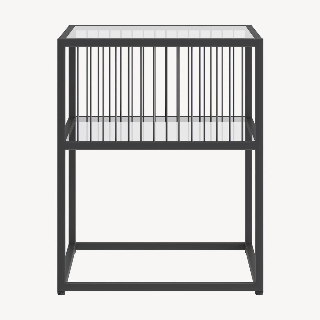 Tavolino Laterale Tronevn con Piano e Ripiano in Vetro Temperato 50 x 40 x 40 cm - Nero [en.casa]