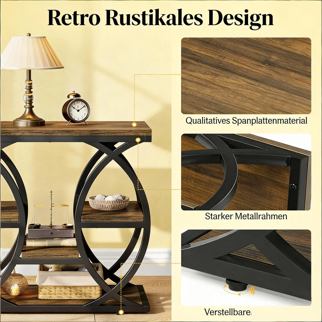 Tavolino basso compatto a più livelli in metallo e legno marrone 72 × 61,5 × 11,5 cm
