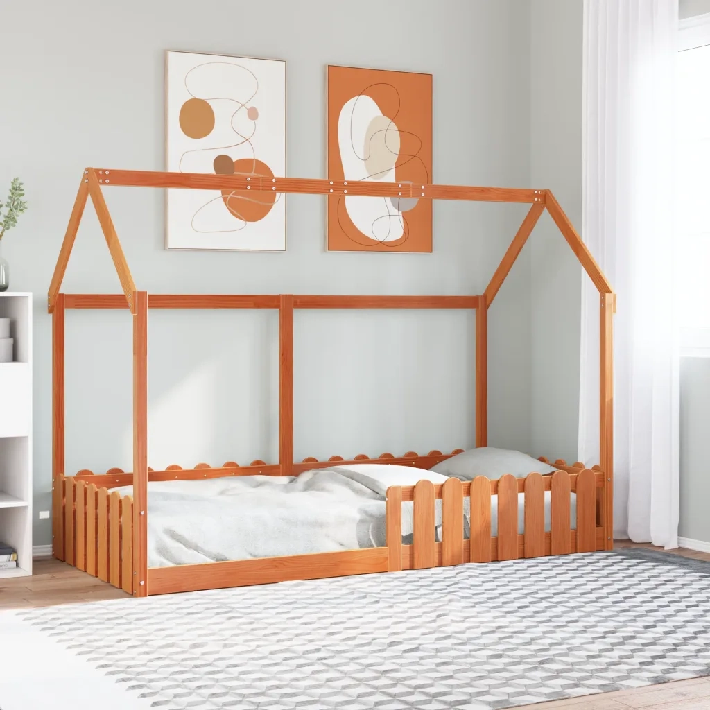 Giroletto Casetta Bambini-Struttura Letto Bambini Marrone Cera 90x200 cm Massello Pino 331849