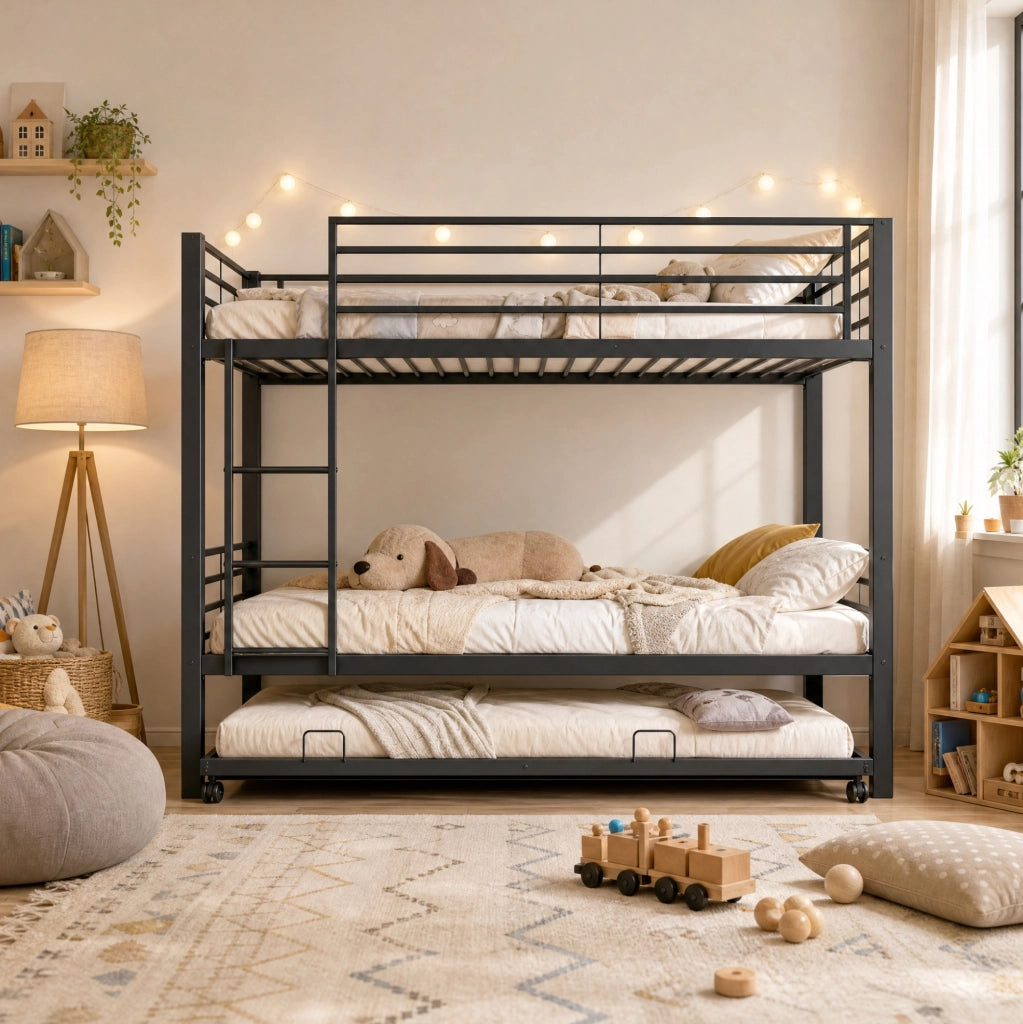 Letto a castello in metallo 90x200 cm con letto estraibile 90x190 cm; nero