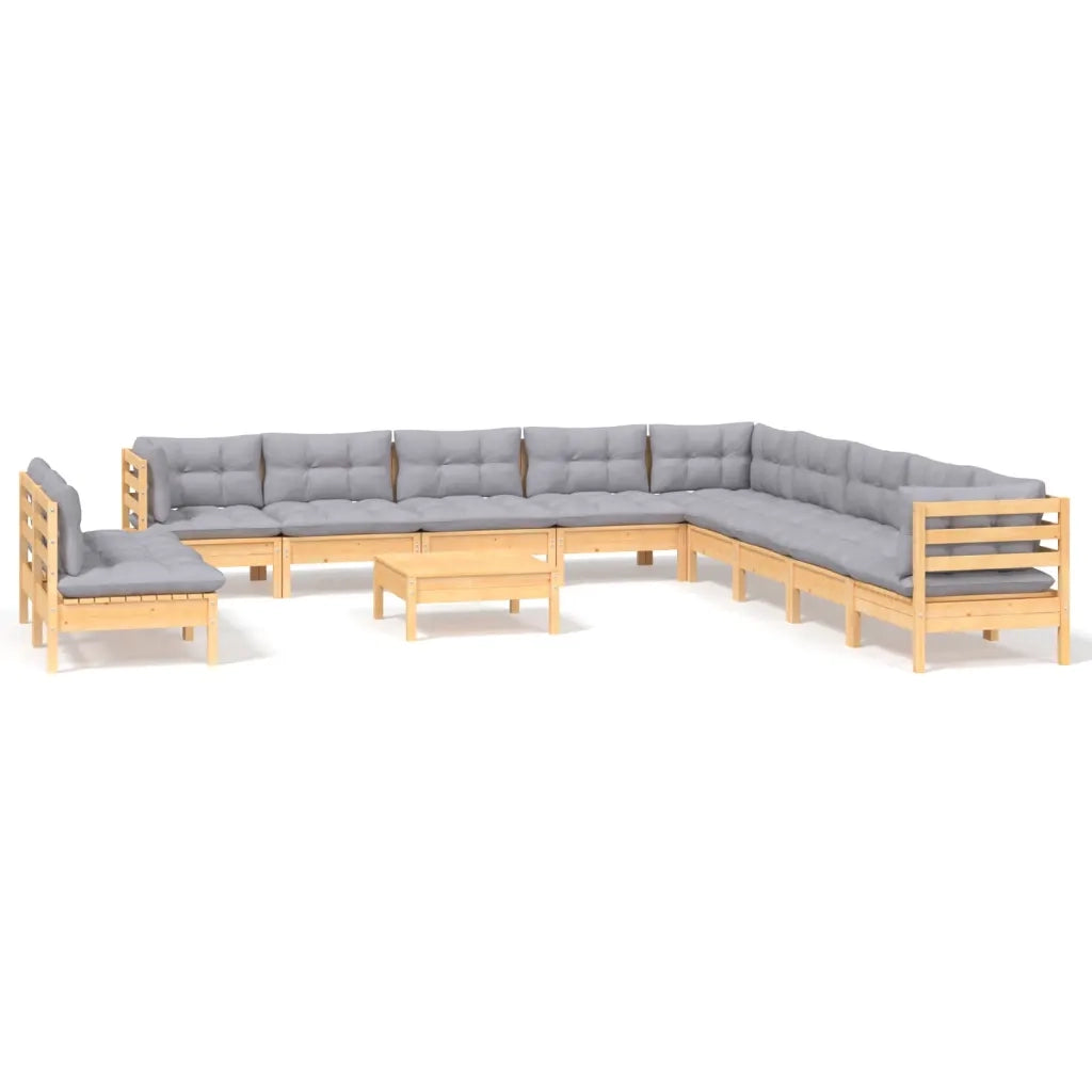 Set Divani da Giardino 12 pz con Cuscini Grigi Massello di Pino 3096856