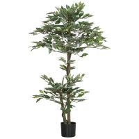 Albero Artificiale Pianta Artificiale Ficus Altezza 1,5 M Tronco Ramificazioni Rampicanti Lichene Foglie Grande Realismo Vaso Incluso