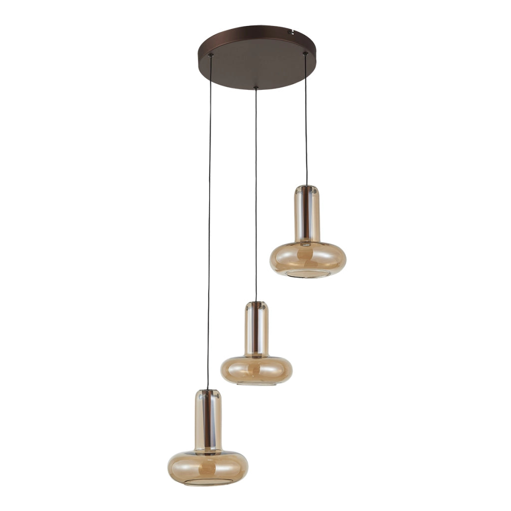 Lampadario moderno rame oro, vetri ambra LED 16W Carote
