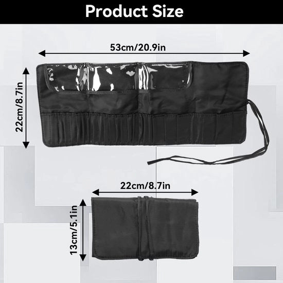 Organizzatore per pennelli per trucco con grande capacità - Borsa portatile per pennelli per trucco - Borsa con cerniera - Borsa per cosmetici da viaggio - Materiali in nylon - 26 aperture di stoccaggio - Borsa per trucco