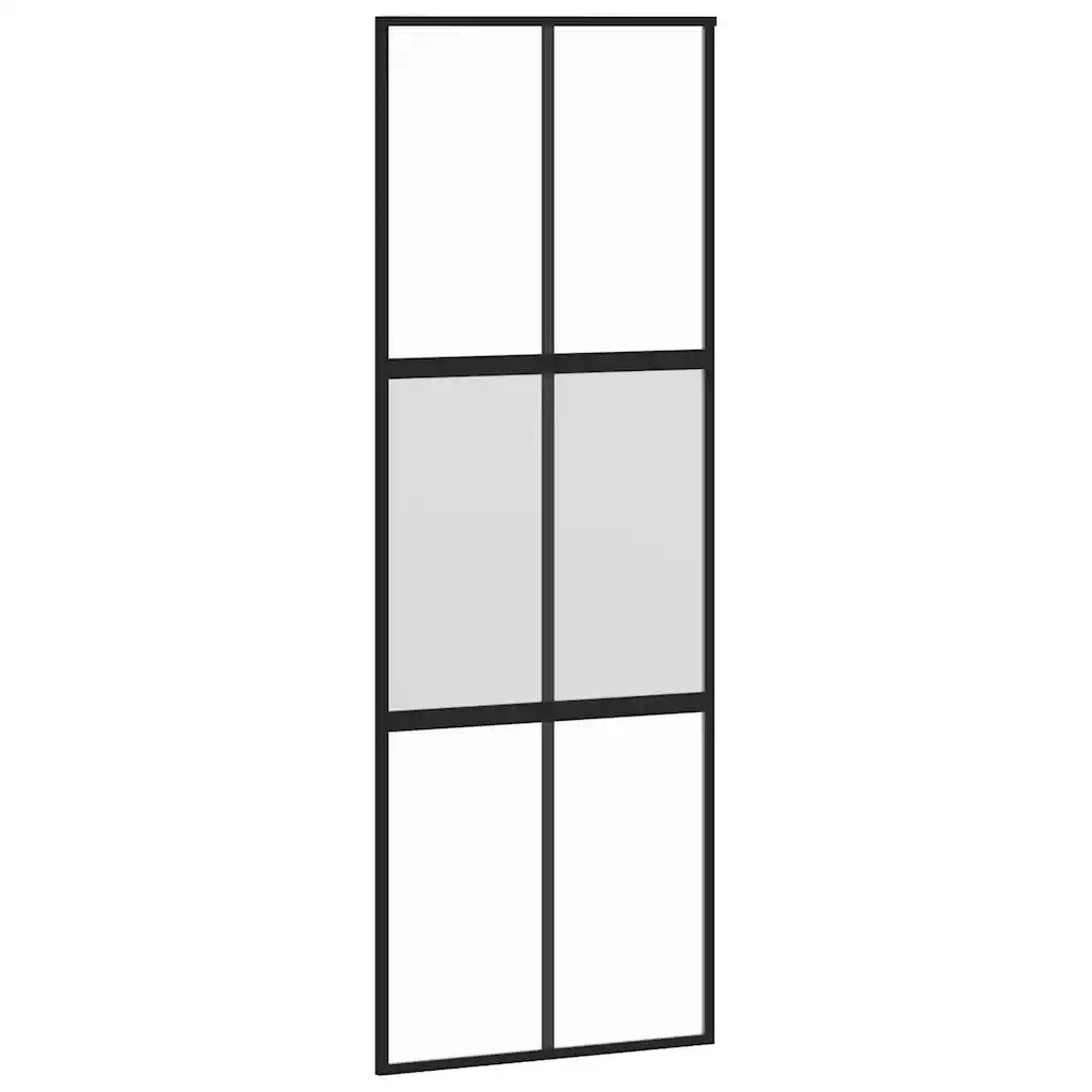 Porta Scorrevole Nera 76x205 cm in Vetro Temperato e Alluminiocod mxl 107776