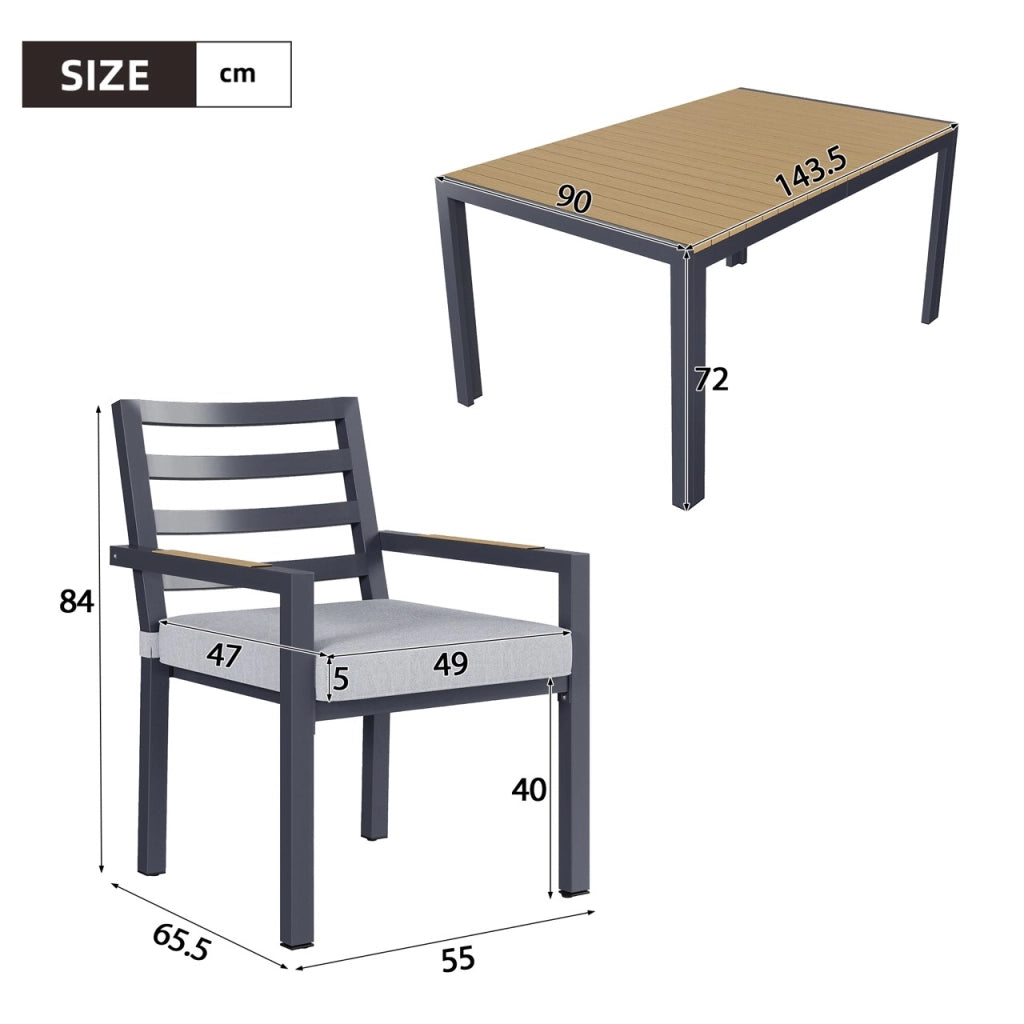 Set da Pranzo da Giardino 6 Posti ¨C MINIMAL ¨C Tavolo e 6 Sedie, Ferro Zincato, Piano Grigio