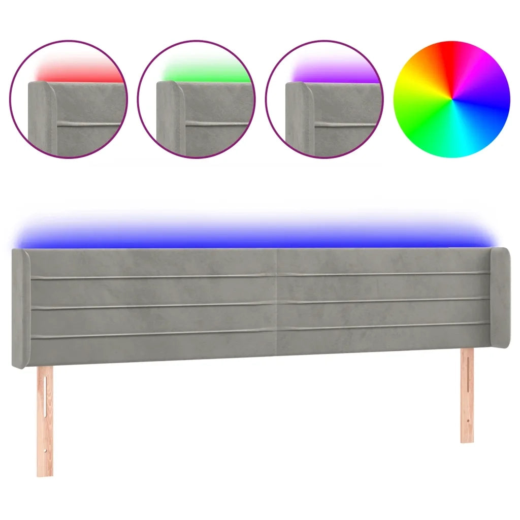 Testiera a LED-Testata con LED Grigio Chiaro 203x16x78/88 cm in Velluto 164215