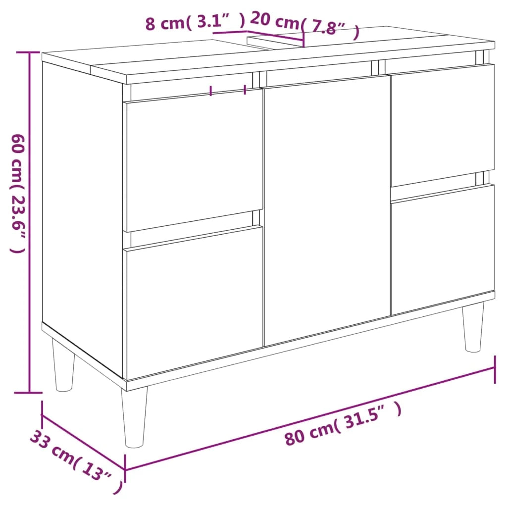 Mobile lavabo/lavabo 80 x 33 x 60 cm in legno laccato bianco 02_0006807