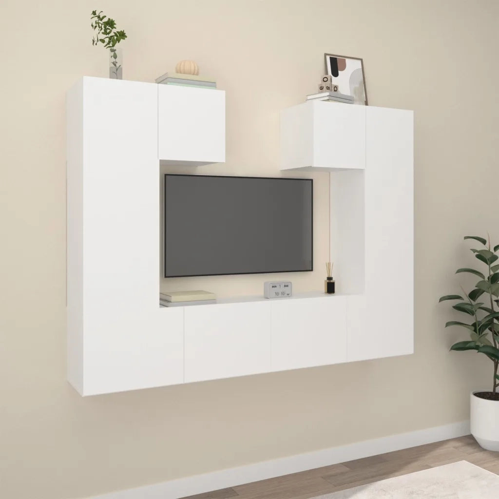 Set di Mobili Porta TV 6 pz-Credenza per TV Bianco in Legno Multistrato 142851