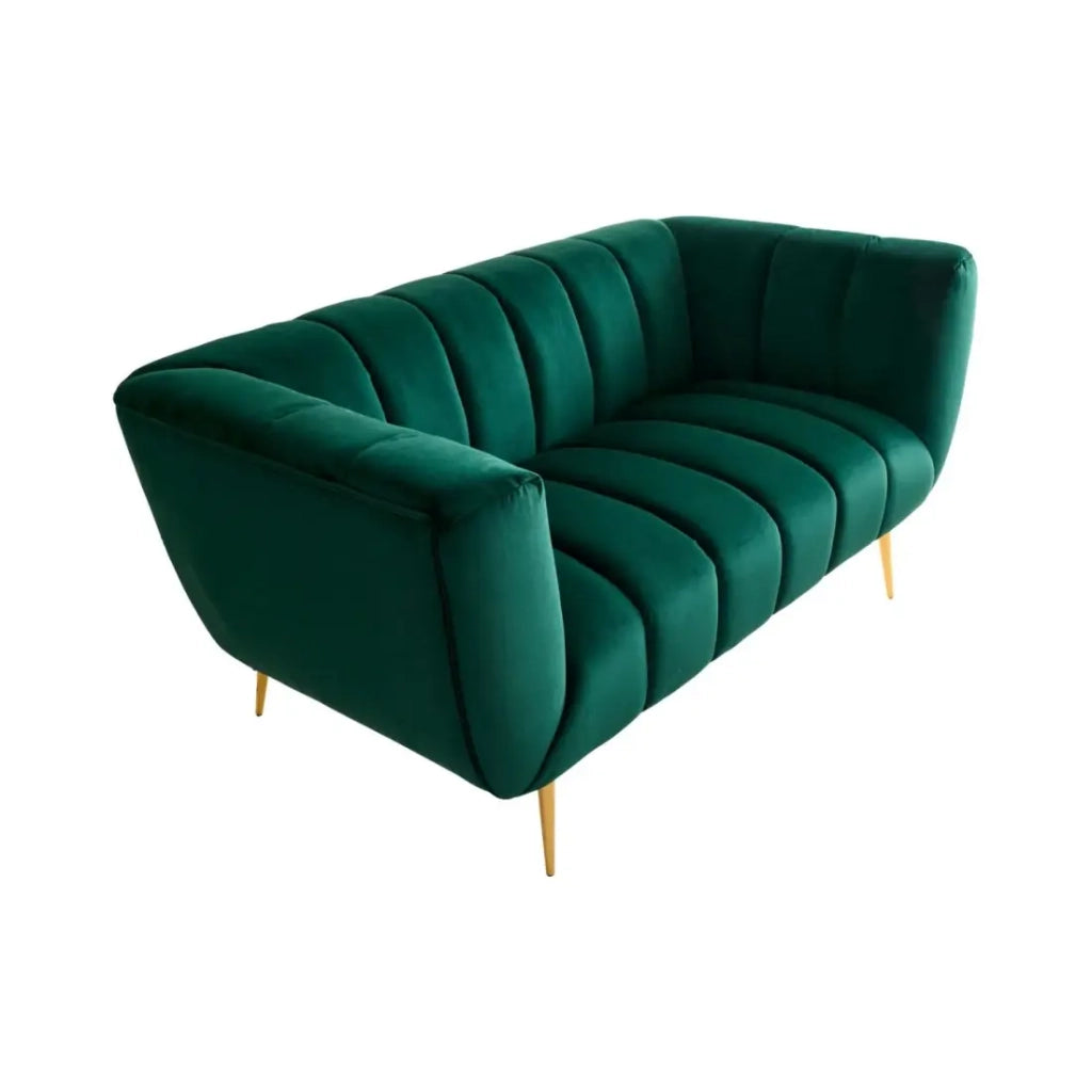 Divano dritto NORA 2 posti verde smeraldo – Divano elegante in velluto con piedi in metallo