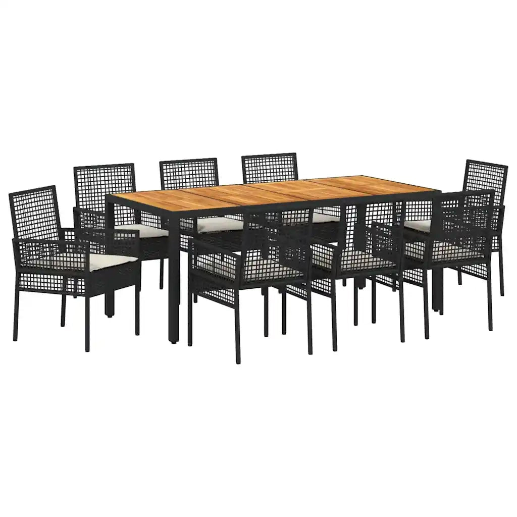 Set da Pranzo per Giardino 9 pcs Nero polyrattan 3334906