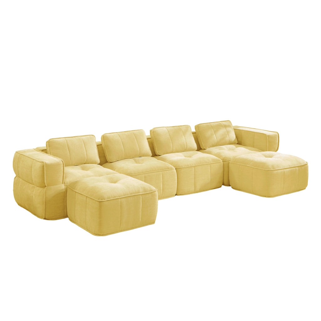 Divano modulare U 4 posti senza struttura con 2 pouf schiuma 32D antiscivolo in poliestere giallo 344 × 162 × 67 cm