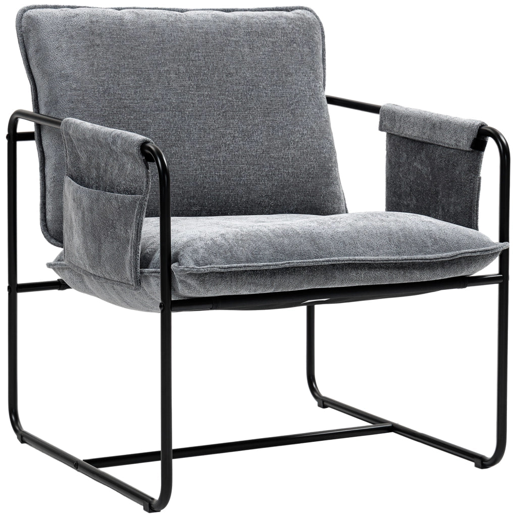 Poltrona Relax Moderna ¨C Xylo ¨C Tessuto Chenilla Grigio con Braccioli e Tasche 68x76x81 cm