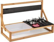 Cucina Giocattolo per Giardino in Legno di Abete, Cucina per Fango da Esterno per Bambini con Ganci, Lavagna e Lavandino, Set Cucina con 9 Accessori, 81 x 36 x 49 cm, per Bambini 3+ Anni