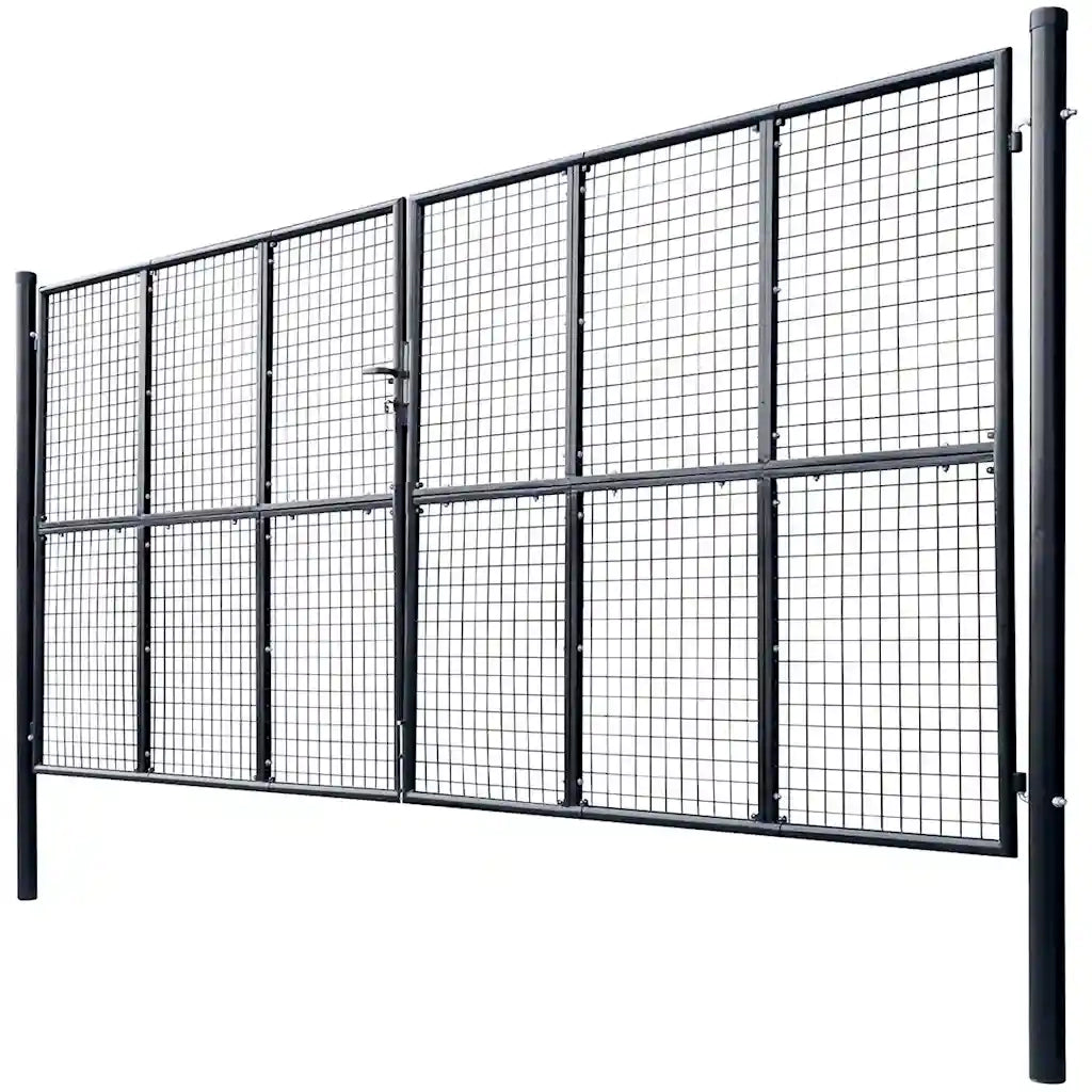 Cancello da Giardino in Rete di Acciaio Zincato 400x175 cm Grigio 143378