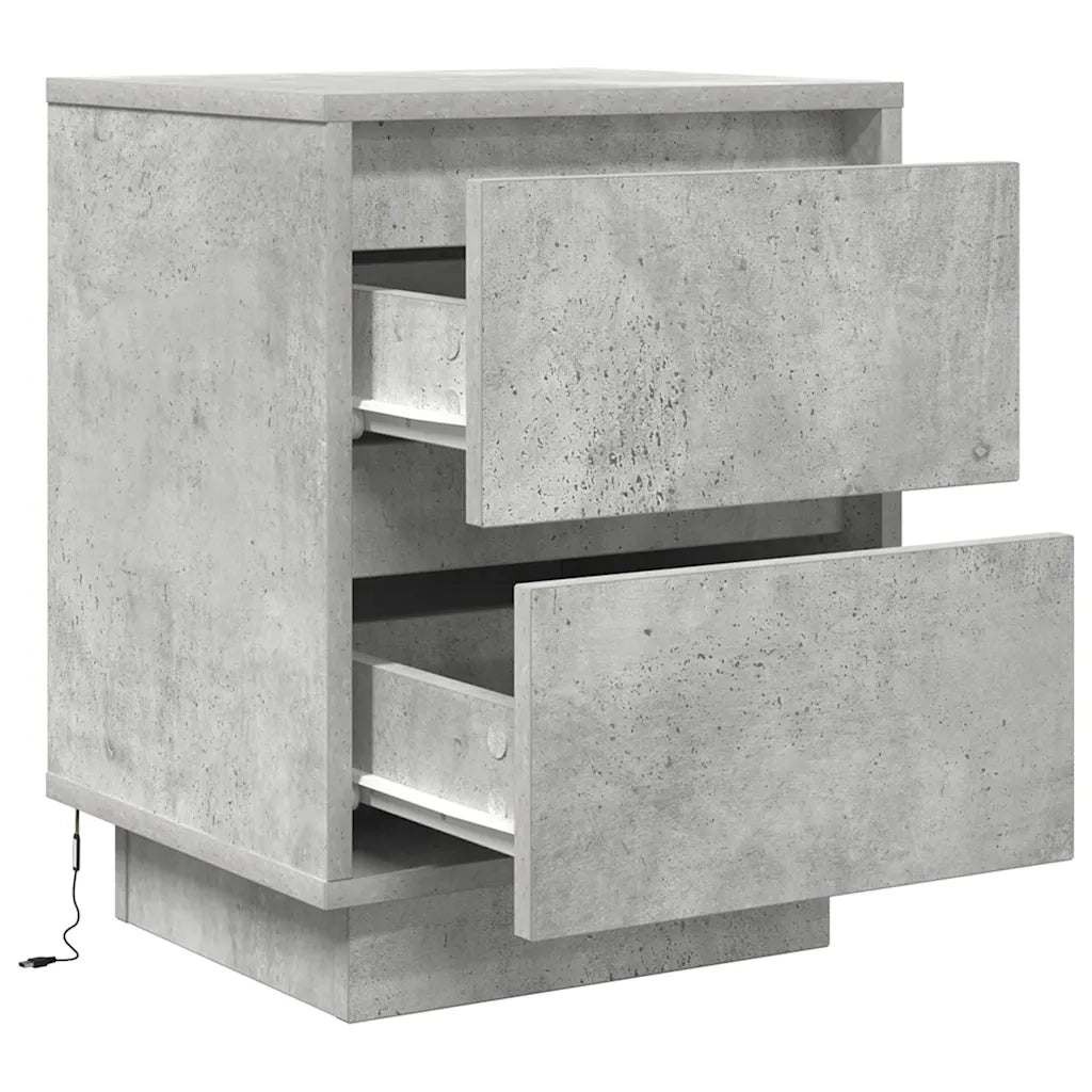 Set di 2 Comodini | Armadio da Notte | Mobiletto da notte con Luci a LED Grigio Cemento 38x34x50 cm