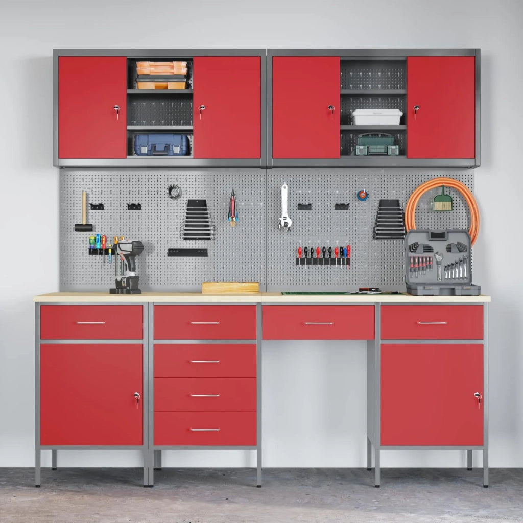 Mobile da lavoro 10 pcs Rosso Legno ingegnerizzato e acciaio 3321479